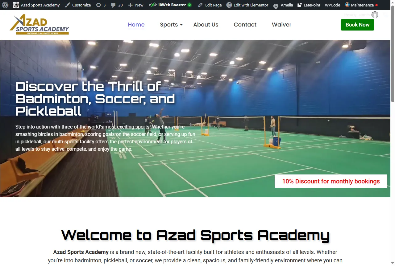 Azad Sports Academy website designed by WebGrowCraft