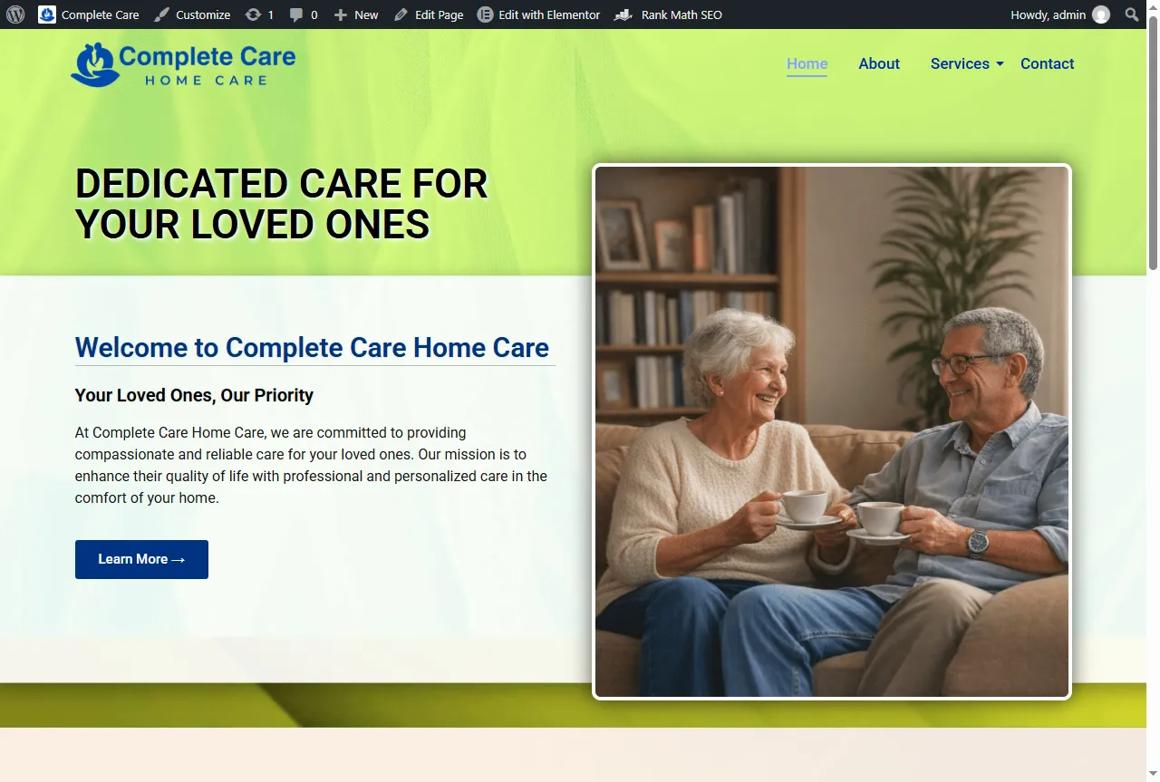 Complete Care Home Care website designed by WebGrowCraft