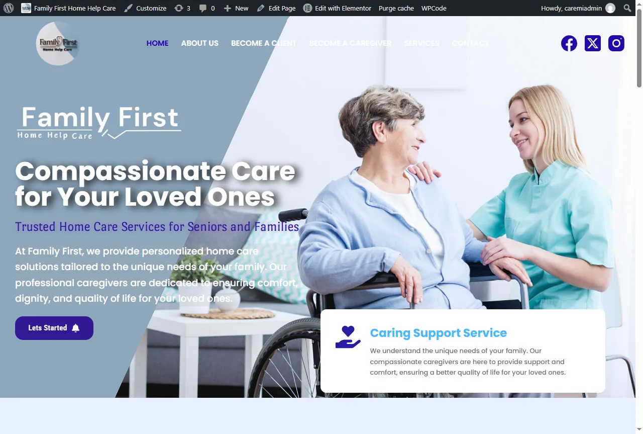 Family First Home Care website designed by WebGrowCraft