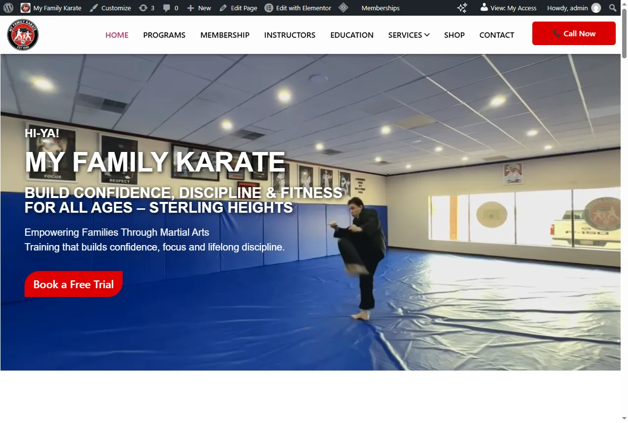 My Family Karate website designed by WebGrowCraft