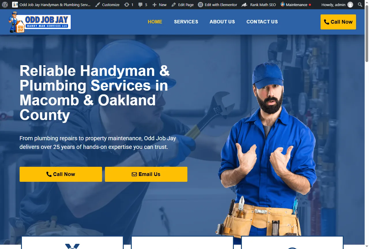 Odd Job Jay Handyman & Plumbing Services website designed by WebGrowCraft