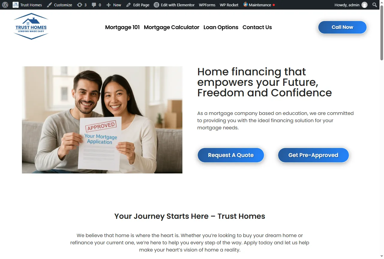 Trust Homes Lending website designed by WebGrowCraft